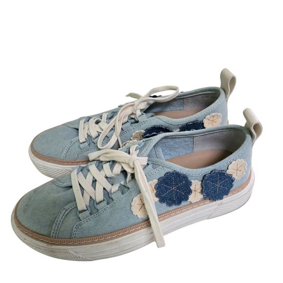 Dolce Vita Robbin Sneakers Light Blue Denim 3D Flower Embellished Size 8.5 - Picture 3 of 8